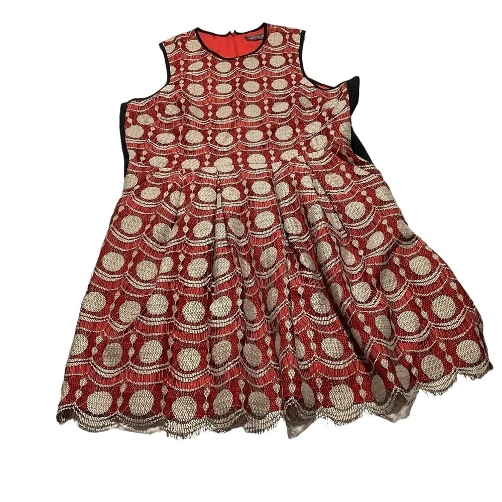 HUNTER BELL‎ Maraschino Lace Fit & Flare Dress Size 14 Altered Red White